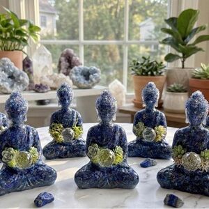 Handcrafted Lapis Lazuli & Resin Buddha Figure for Healing